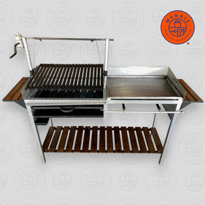 Asador Argentino con Plancha Rectangular, Repisas en Madera y Piso en Madera