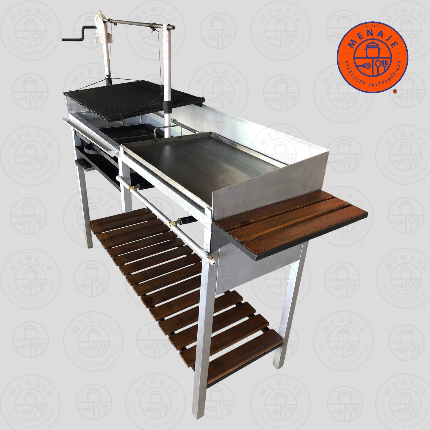 Asador Argentino con Plancha Rectangular, Repisas en Madera y Piso en Madera