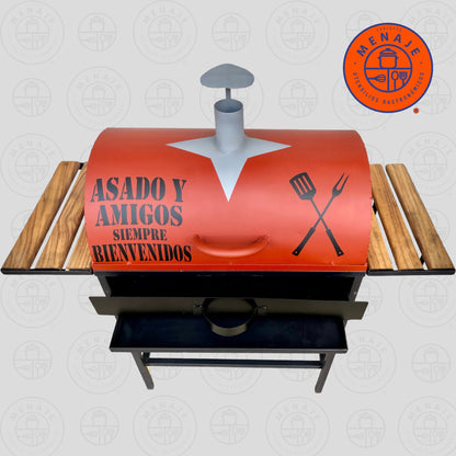 Asador con Tapa Cilíndrica y Repisas Laterales